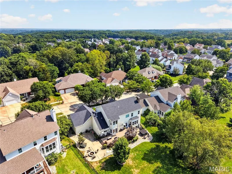 High drone view of home in subdivision. — 947 Crown Pointe Estates Drive, Wildwood, MO 63021
