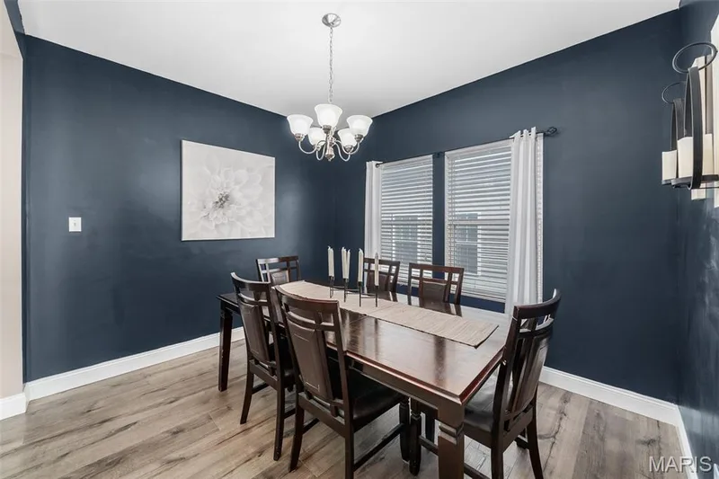 Wood-finish flooring, two windows with blinds, wall-mounted light fixture, and a ceiling-mounted light fixture — 543 Country Chase Drive, Lake St. Louis, MO 63367