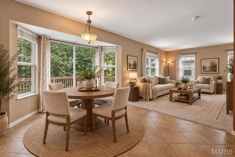 The eat-in kitchen flows seamlessly into the living room. — 1033 Providence Pointe Drive, Wentzville, MO 63385