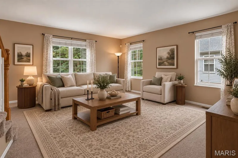 Virtually staged living  room shows what great space this room  has! — 1033 Providence Pointe Drive, Wentzville, MO 63385