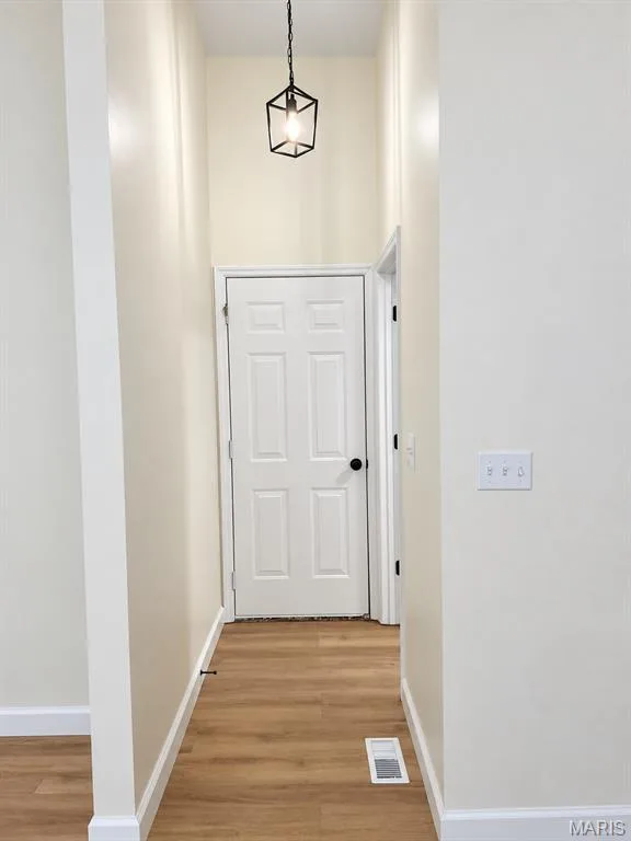 Recessed lighting fixture, wood-finish flooring, white trim, and a paneled door — 1731 Fairview Farms Circle, Wentzville, MO 63385