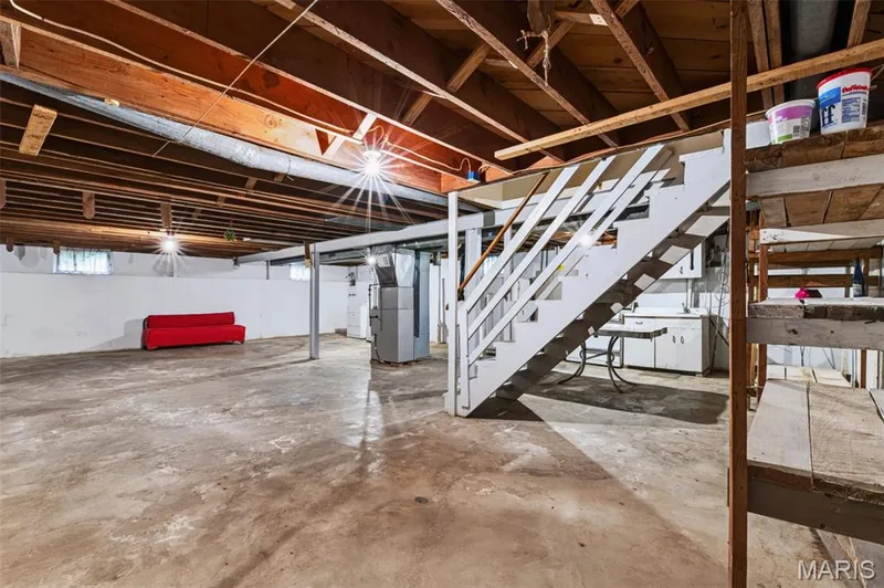 It may not be fancy, but there’s plenty of space! Large unfinished basement with room for storage, projects, hobbies and more. — 219 Mexico Road, Wentzville, MO 63385