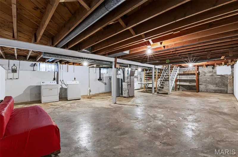 It may not be fancy, but there’s plenty of space! Large unfinished basement with room for storage, projects, hobbies and more. — 219 Mexico Road, Wentzville, MO 63385