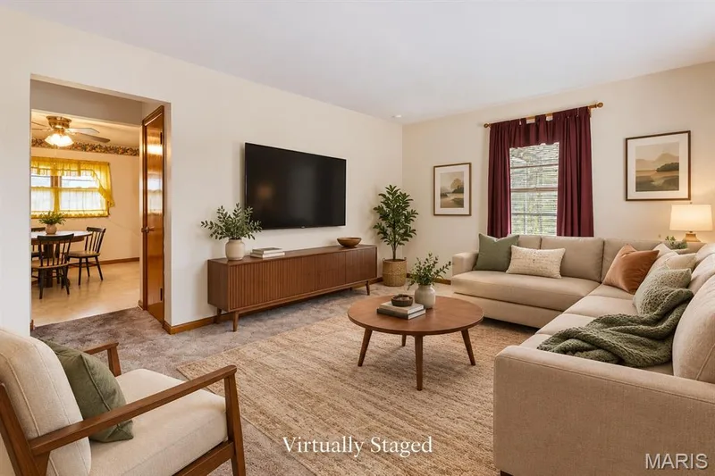 Virtually Staged Living Room off the Front Entry — 219 Mexico Road, Wentzville, MO 63385