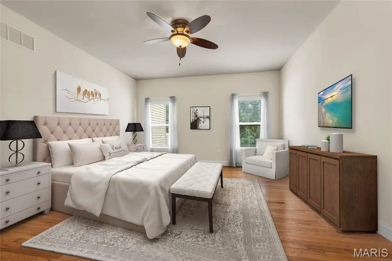 photo has been virtually staged- primary bedroom on main level — 1216 Emerald Gardens Drive, St Peters, MO 63376