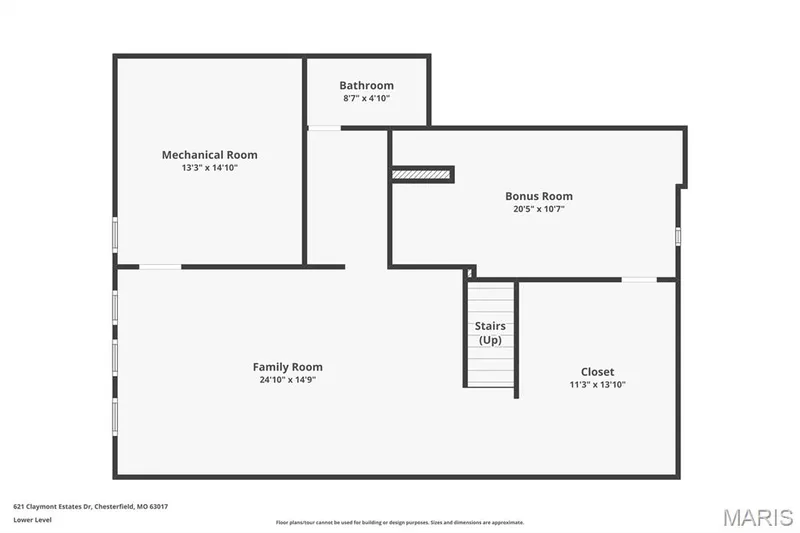 Walkout Lower Level Floor plan  Include New HVAC & Water heater in storage area — 621 Claymont Estates Drive, Chesterfield, MO 63017