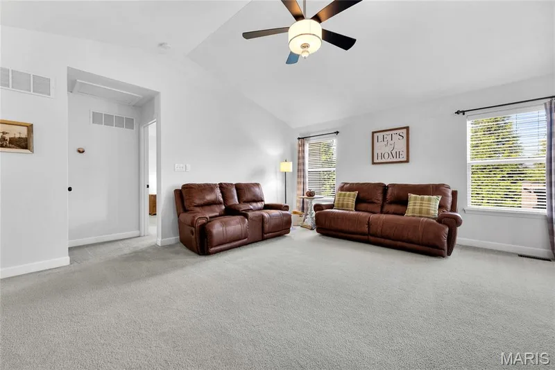 Vaulted ceiling with an attached ceiling fan — 5507 Dressel Drive, Cottleville, MO 63304