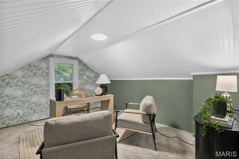 Vaulted ceiling with white paneling and a recessed light — 924 N Benton Avenue, St Charles, MO 63301