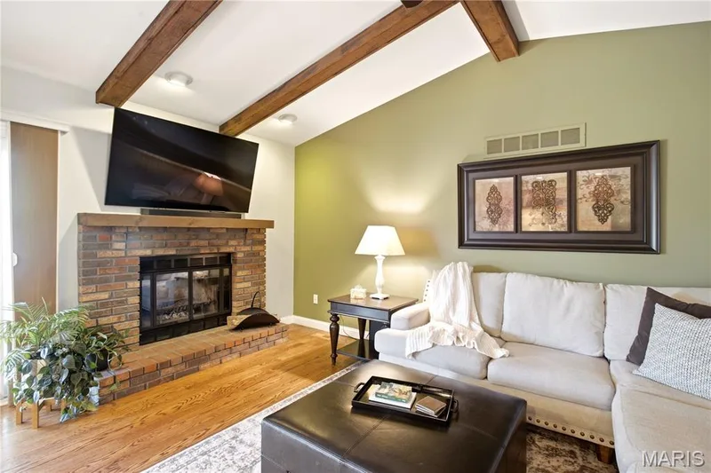 Vaulted ceiling with wood beams — 733 Cedar Glen Drive, Weldon Spring, MO 63304