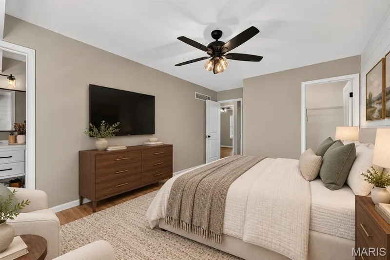 Recessed lighting, wood-finish flooring, and a ceiling fan with integrated lighting — 341 Westbrook Drive, O'Fallon, MO 63366