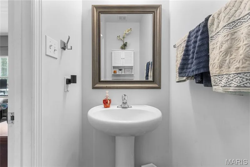 Main floor half bathroom with tasteful pedestal sink! — 2542 Amber Willow Court, Lake St. Louis, MO 63367