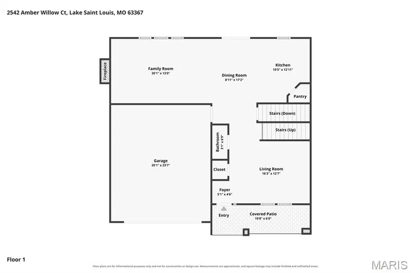 Floor plan of 1st floor at 2542 Amber Willow Court, Lake St Louis, Missouri 63367 — 2542 Amber Willow Court, Lake St. Louis, MO 63367