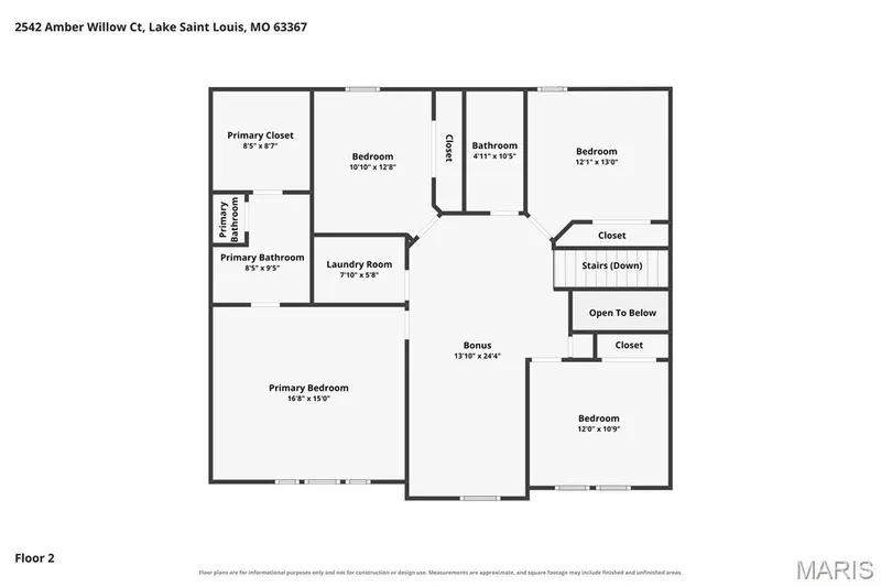 Floor plan of 2nd story at 2542 Amber Willow Court, Lake St Louis, Missouri — 2542 Amber Willow Court, Lake St. Louis, MO 63367