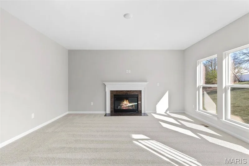 Unfurnished living room featuring light carpet — 2 Hermitage II at Elm Crossing, St Charles, MO 63301