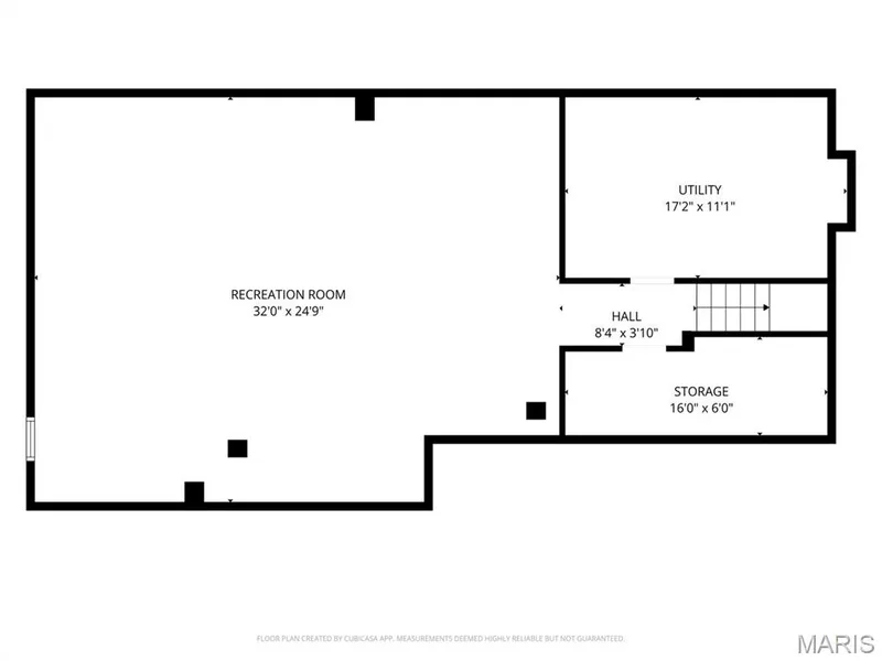 Lower Level Floor Plan. Recreation area is finished. — 15056 Isleview Drive, Chesterfield, MO 63017
