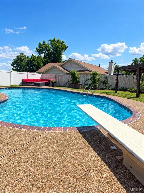 Beautiful 14ft gunite deep pool! (rare!) with diving board and water slide. Did I mention the pool has a heater?! — 111 Valvero Drive, St Charles, MO 63304