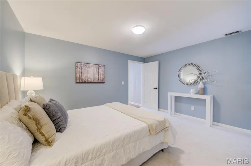 Plush wall-to-wall carpeting, light blue wall paint, and a built-in overhead light fixture — 1094 Harness Drive, St Charles, MO 63304