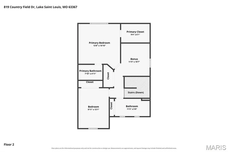 Floor Plan of upper level at 819 Country Field Drive, Lake St Louis, Missouri 63367 — 819 Country Field Drive, Lake St. Louis, MO 63367
