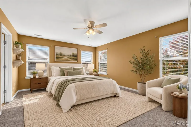 Primary bedroom virtually staged. — 60 Country Field Court, Lake St. Louis, MO 63367