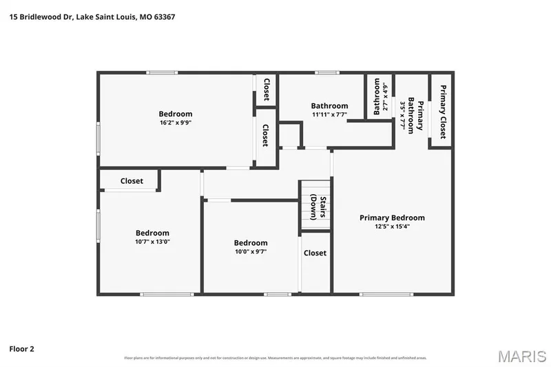 Upper level floor plan of 15 Bridlewood Drive, Lake St Louis, Mo 63367 — 15 Bridlewood Drive, Lake St. Louis, MO 63367