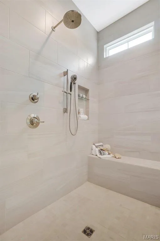 Tiled shower in previously built home. (Photo of previously built Sycamore - upgrades may be shown) — Sycamore-Ests @ Schaper Farms, Foristell, MO 63348