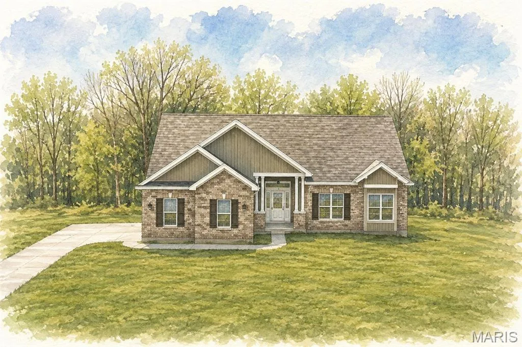 The Sycamore. 2097 Sq ft 3 bedroom/2 bath open floor plan with 3 car side entry 30' x 24' located on 3+ acres. Elevation B Shown in Rendering. — Sycamore-Ests @ Schaper Farms, Foristell, MO 63348